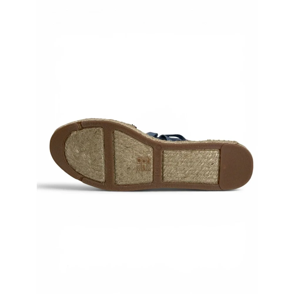 J.Crew Canvas Ankle Tie Espadrille Flats Womens‎ 8 Blue Chambray Stripe NWOB